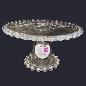 Glass Cake Stand with Beaded Edge - New